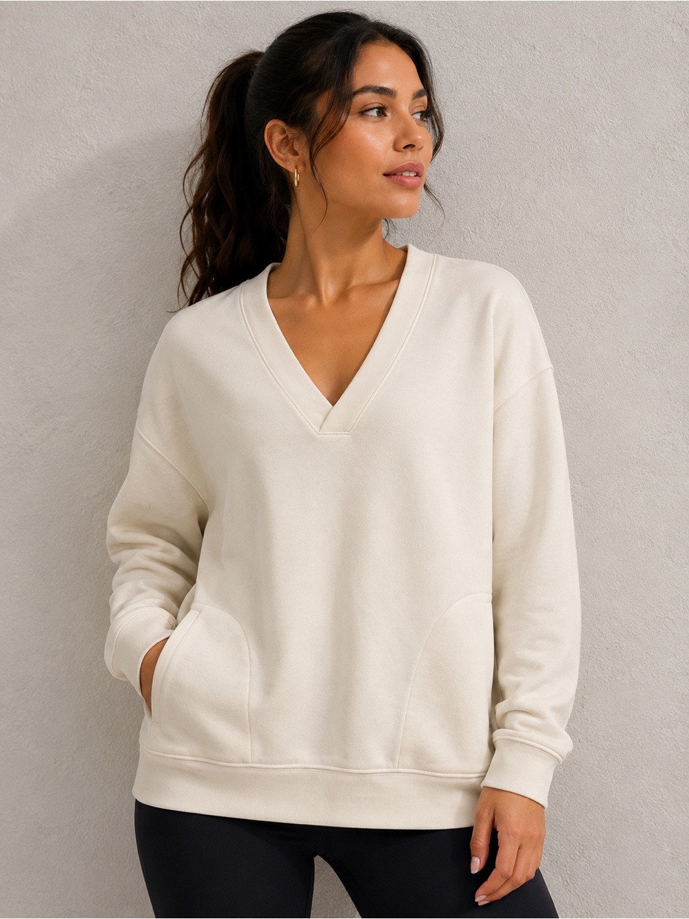 Champion Cream V-Neck Pullover Sweater